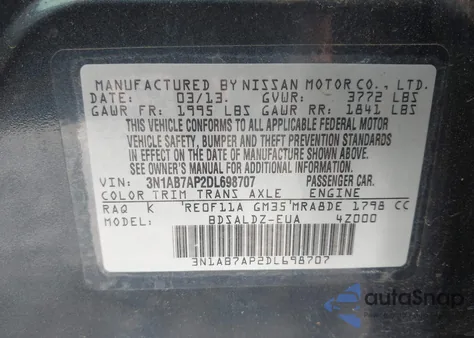 2013 Nissan Sentra Sv z USA, uszkodzony, nr VIN 3N1AB7AP2DL698707